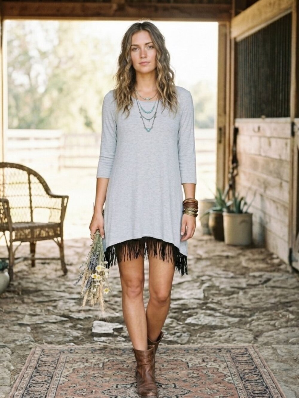 Kensie Fringe Hem Shift Dress
